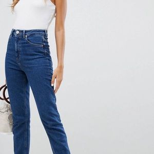 ASOS farleigh slim high waist mom jeans Flat blue
